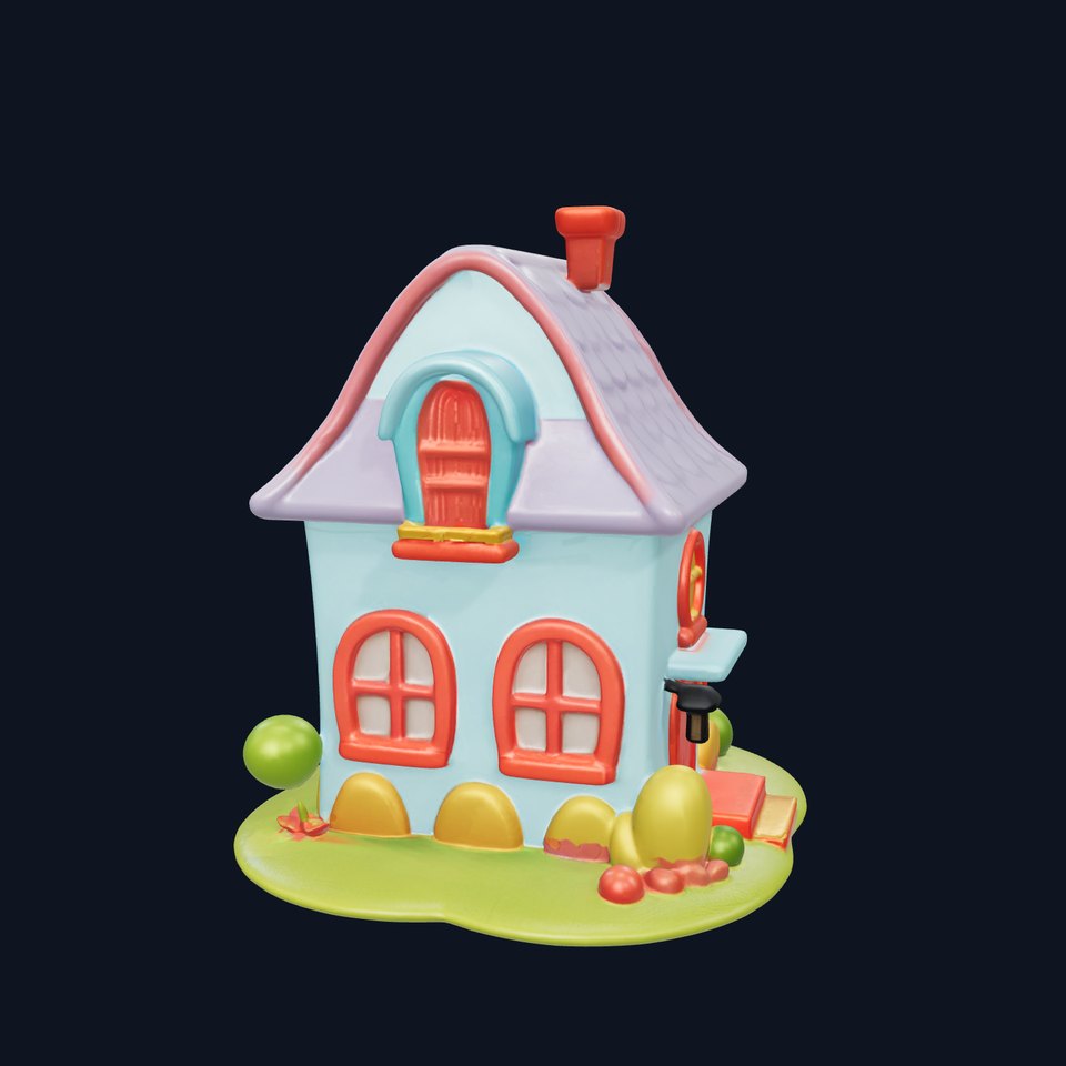 Cartoon House Model Pack with Colorful Props